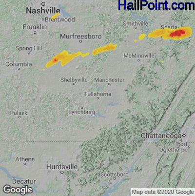 Hail Map for Tullahoma, TN Region on May 5, 2022