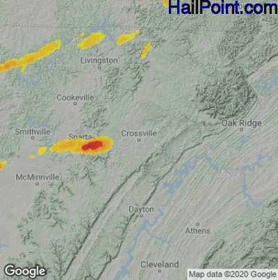 Hail Map for Crossville, TN Region on May 5, 2022