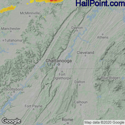 Hail Map for Chattanooga, TN Region on May 5, 2022