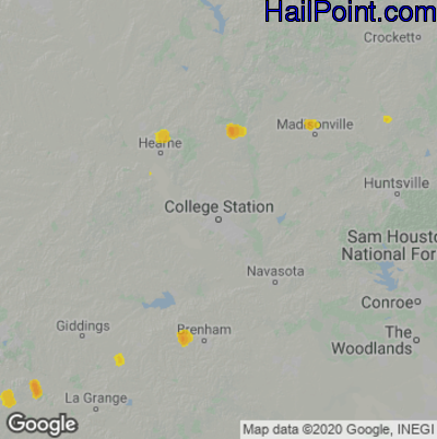 Hail Map for College Station, TX Region on May 6, 2022
