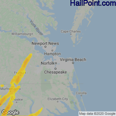 Hail Map for Norfolk, VA Region on May 6, 2022