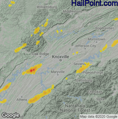 Hail Map for Knoxville, TN Region on May 6, 2022