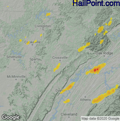 Hail Map for Crossville, TN Region on May 6, 2022