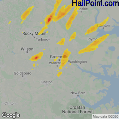Hail Map for Greenville, NC Region on May 6, 2022