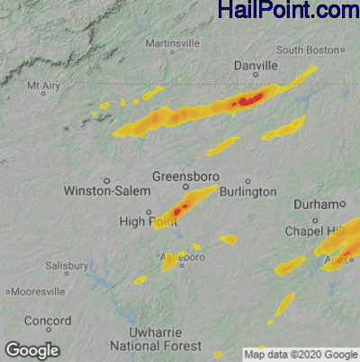 Hail Map for Greensboro, NC Region on May 6, 2022