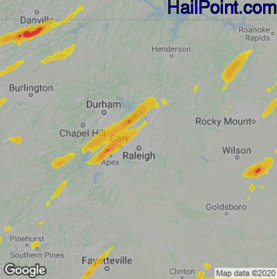 Hail Map for Raleigh, NC Region on May 6, 2022