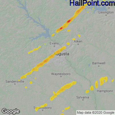 Hail Map for Augusta, GA Region on May 6, 2022 