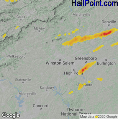 Hail Map for Winston-Salem, NC Region on May 6, 2022