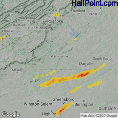 Hail Map for Martinsville, VA Region on May 6, 2022