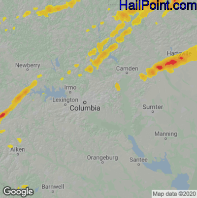Hail Map for Columbia, SC Region on May 6, 2022