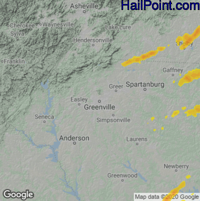 Hail Map for Greenville, SC Region on May 6, 2022