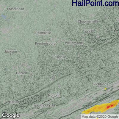 Hail Map for Pikeville, KY Region on May 6, 2022