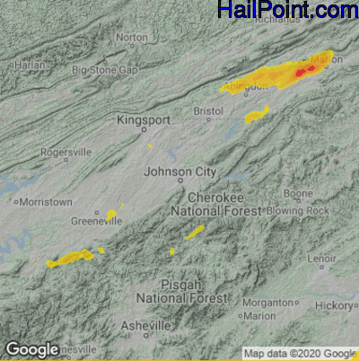 Hail Map for Johnson City, TN Region on May 6, 2022