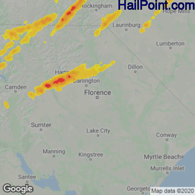 Hail Map for Florence, SC Region on May 6, 2022