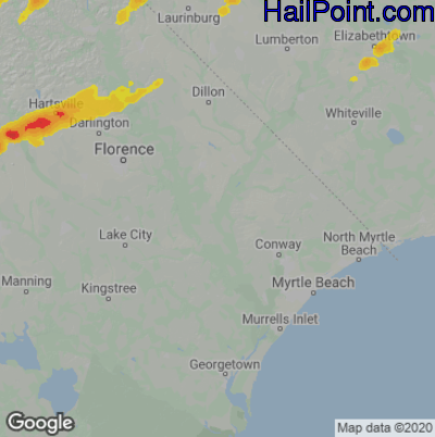 Hail Map for Myrtle Beach, SC Region on May 6, 2022 