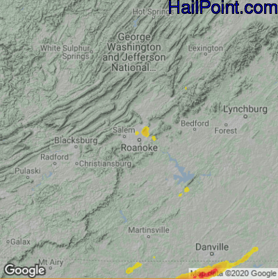 Hail Map for Roanoke, VA Region on May 7, 2022 