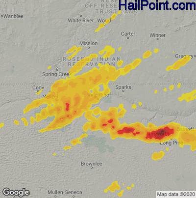 Hail Map for Valentine, NE Region on May 7, 2022