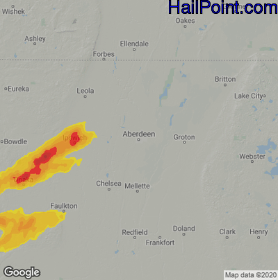 Hail Map for Aberdeen, SD Region on May 7, 2022