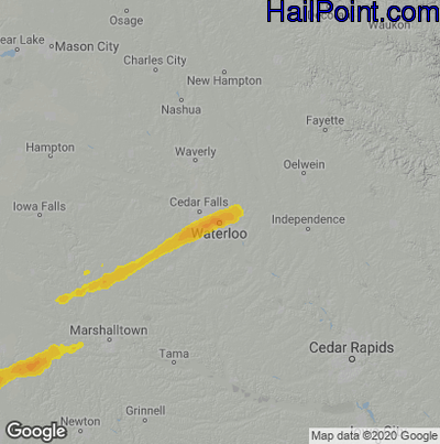 Hail Map for Waterloo, IA Region on May 8, 2022 