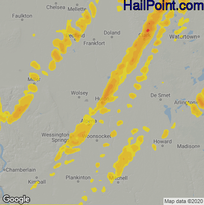 Hail Map for Huron, SD Region on May 9, 2022