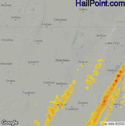 Hail Map for Aberdeen, SD Region on May 9, 2022