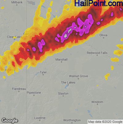 Hail Map for Marshall, MN Region on May 9, 2022 