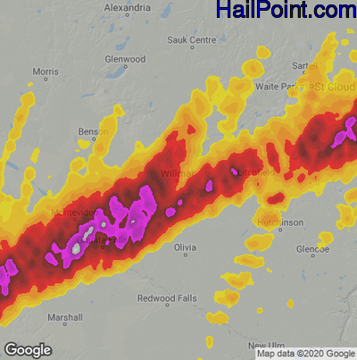 Hail Map for Willmar, MN Region on May 9, 2022 