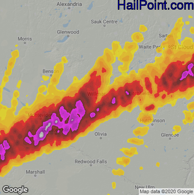 Hail Map for Willmar, MN Region on May 9, 2022