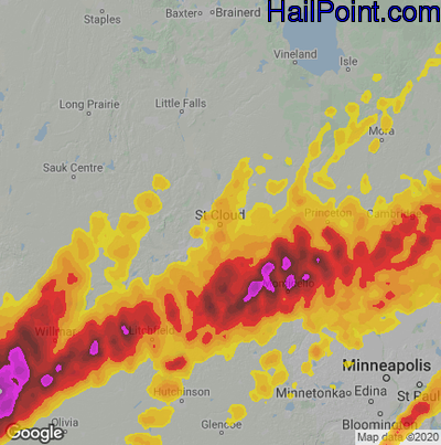 Hail Map for St Cloud, MN Region on May 9, 2022