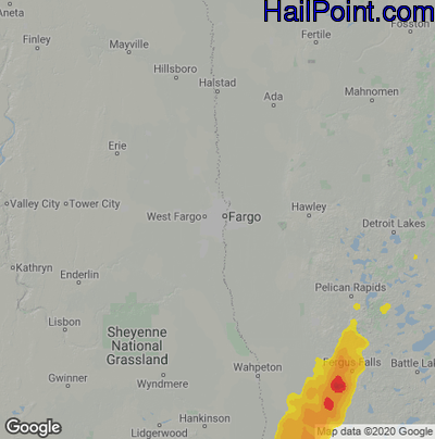 Hail Map for Fargo, ND Region on May 9, 2022 