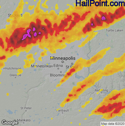 Hail Map for Minneapolis, MN Region on May 9, 2022
