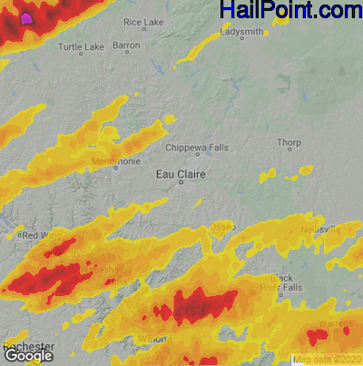 Hail Map for Eau Claire, WI Region on May 9, 2022