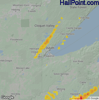 Hail Map for Duluth, MN Region on May 9, 2022