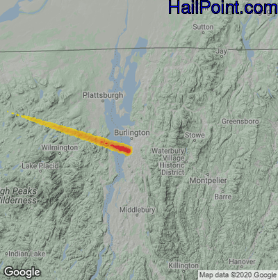 Hail Map for Burlington, VT Region on May 9, 2022 
