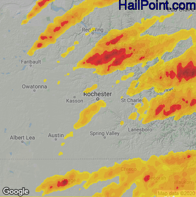 Hail Map for Rochester, MN Region on May 9, 2022