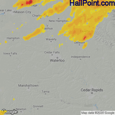 Hail Map for Waterloo, IA Region on May 10, 2022