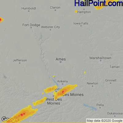 Hail Map for Ames, IA Region on May 10, 2022 