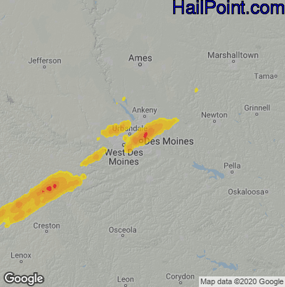 Hail Map for Des Moines, IA Region on May 10, 2022