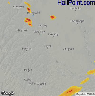 Hail Map for Carroll, IA Region on May 10, 2022