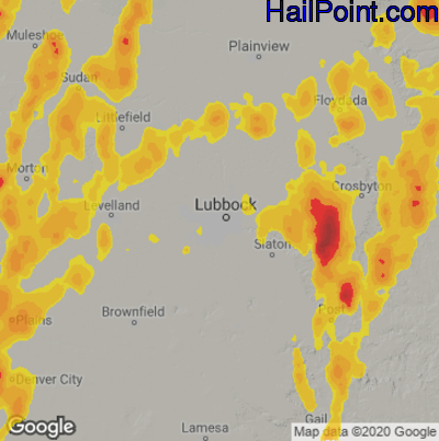Hail Map for Lubbock, TX Region on May 10, 2022 