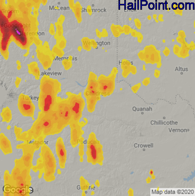 Hail Map for Childress, TX Region on May 10, 2022 