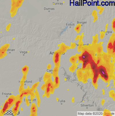 Hail Map for Amarillo, TX Region on May 10, 2022 