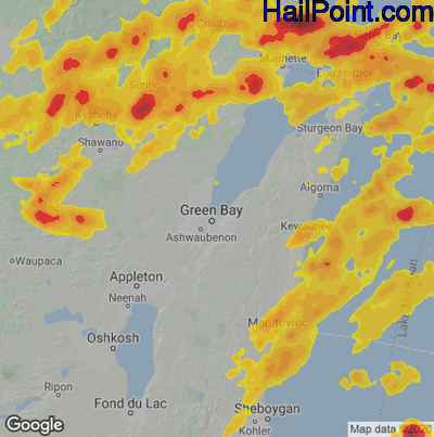 Hail Map for Green Bay, WI Region on May 11, 2022