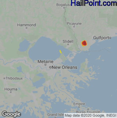 Hail Map for New Orleans, LA Region on May 11, 2022
