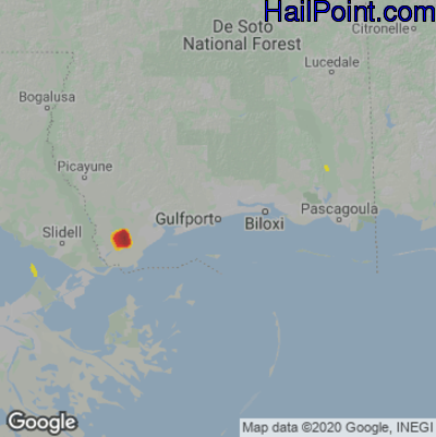Hail Map for Gulfport, MS Region on May 11, 2022