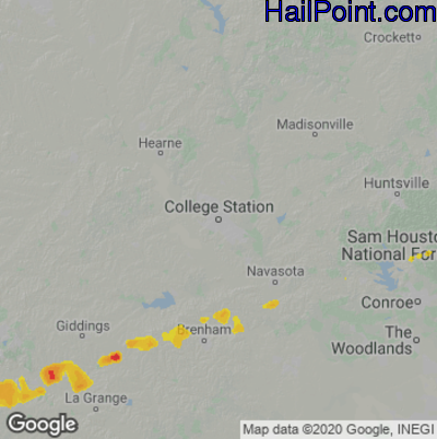 Hail Map for College Station, TX Region on May 11, 2022