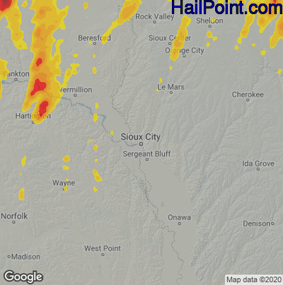 Hail Map for Sioux City, IA Region on May 11, 2022