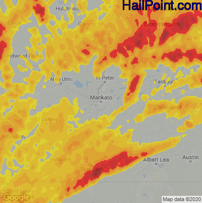 Hail Map for Mankato, MN Region on May 11, 2022 