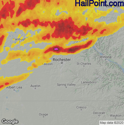 Hail Map for Rochester, MN Region on May 11, 2022