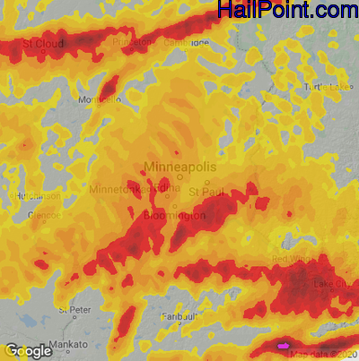 Hail Map for Minneapolis, MN Region on May 11, 2022 